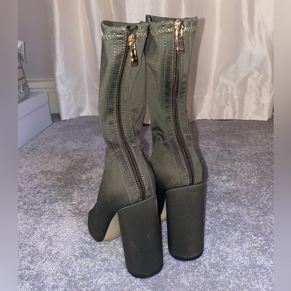 Olive Green Open Toe Heel Booties - Picture 3 of 4